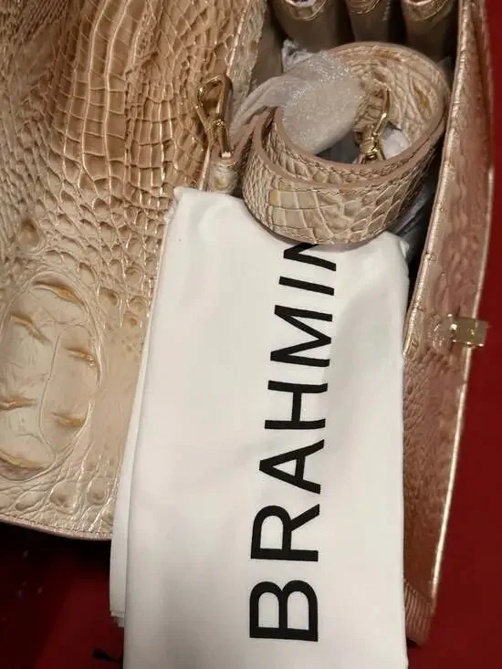 Brahmin Hallie Birch Del Mar Leather Satchel with Seashell Embroidery - Picture 2 of 6